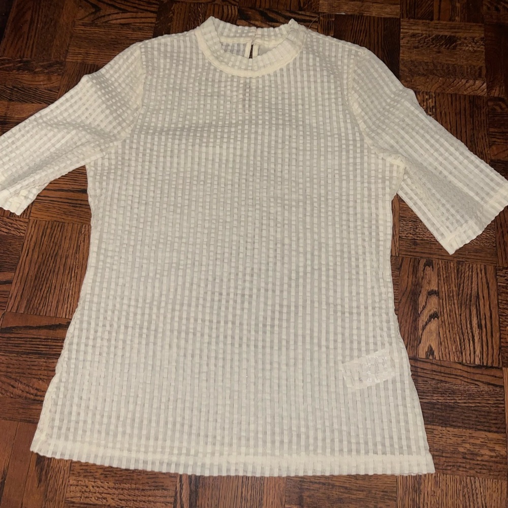 Anthropologie Maeve Sheer Neutral beige Mesh Mock-Neck Top Medium - Picture 4 of 10